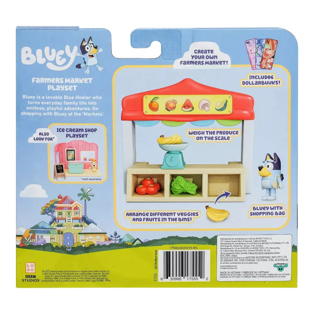 Back of Bluey Farmers Market Mini Playset package.