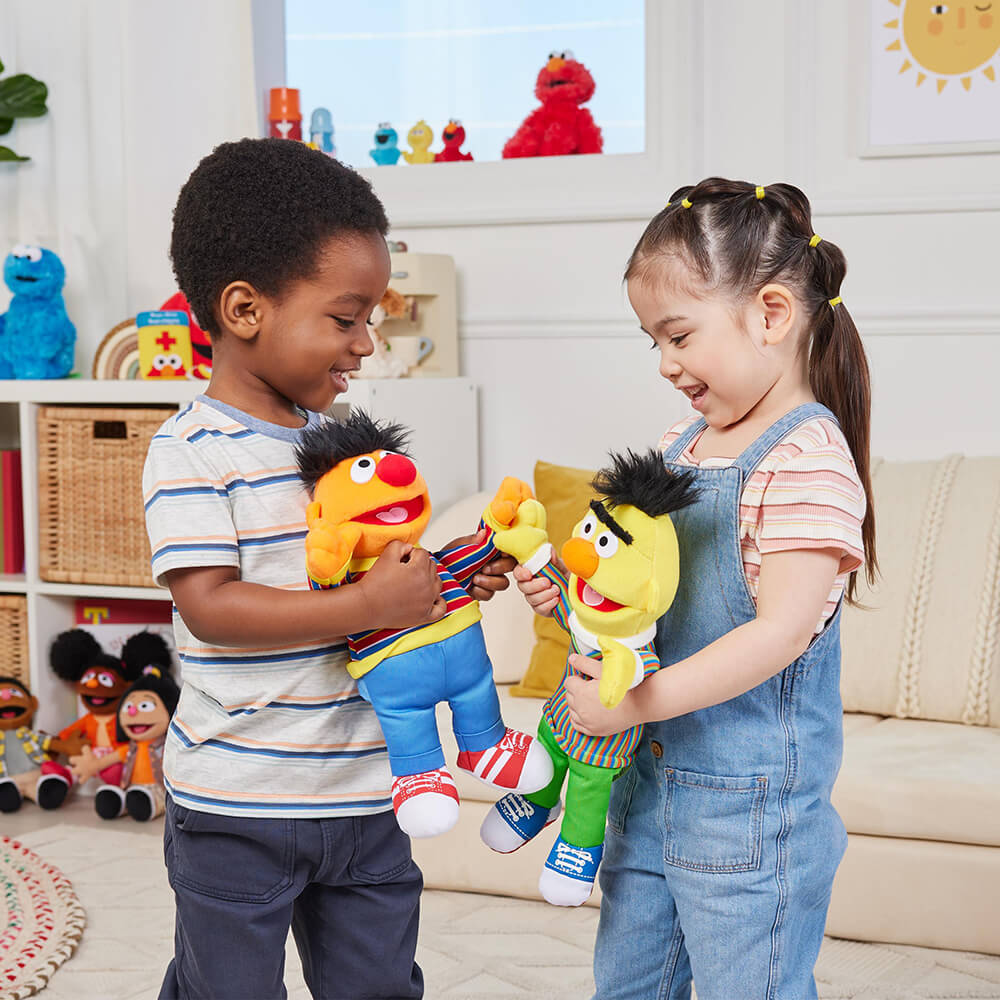 boy and girl playing Gund Sesame Street Bert 14 Inch Plush