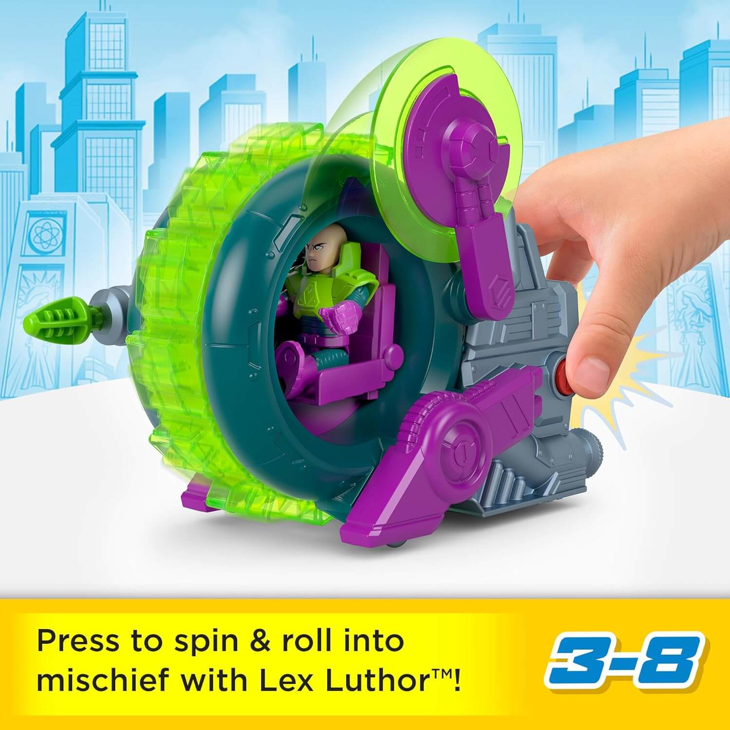 Imaginext DC Super Friends Lex Luthor Spinning Saw Vehicle & Figure Set press to spin and roll toyu