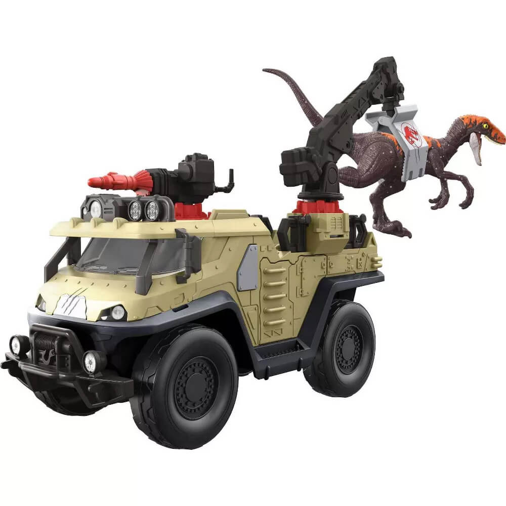 Jurassic World Capture 'n Crush Truck Playset dino caught by truck