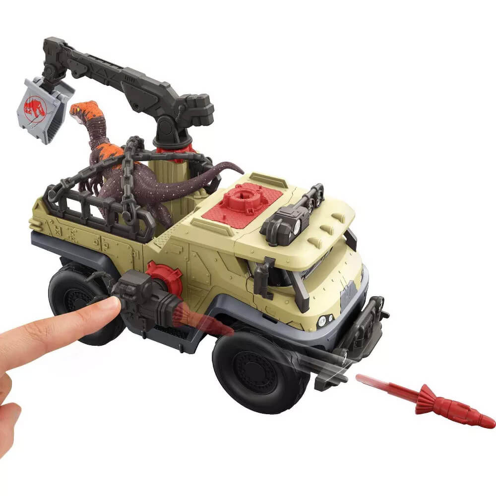 Jurassic World Capture 'n Crush Truck Playset finger pushing darts