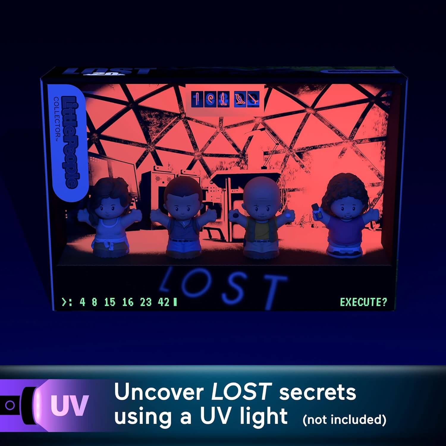 Little People Collector Lost TV Show Special Edition Set glows in uv light