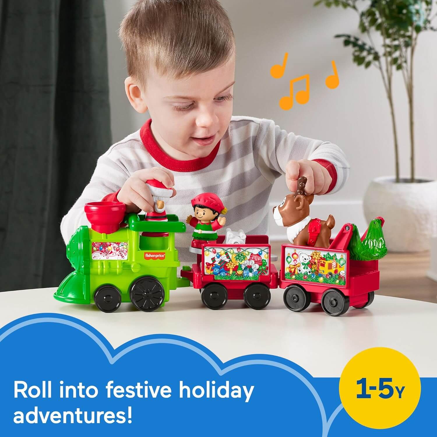 Little People Musical Christmas Train Toddler Toy with Santa Elf & Reindeer Figures roll into holiday adventures