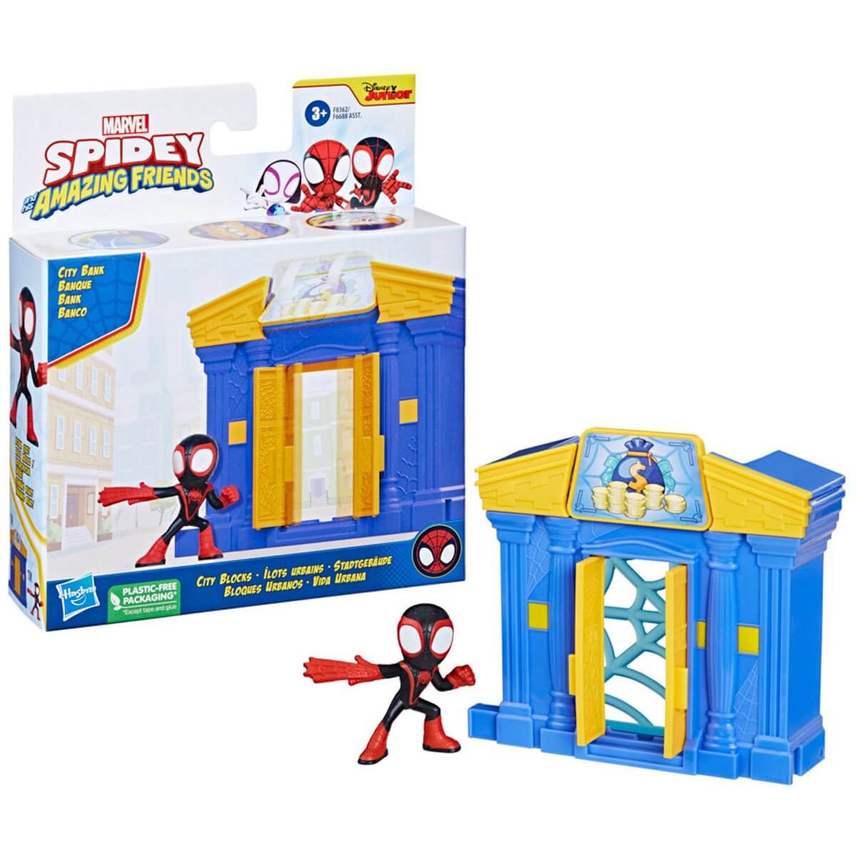 Marvel Spidey and Spidey and His Amazing Friends Miles Morales City Bank Playset and package
