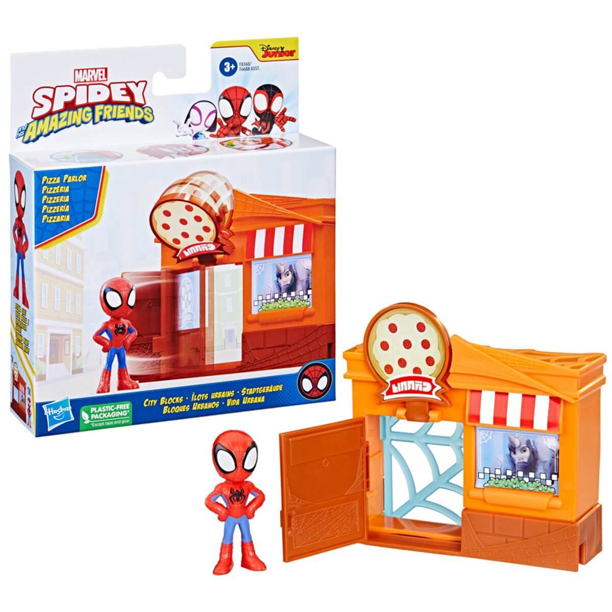 Marvel Spidey and Spidey and His Amazing Friends Spidey Pizza Parlor Playset and package