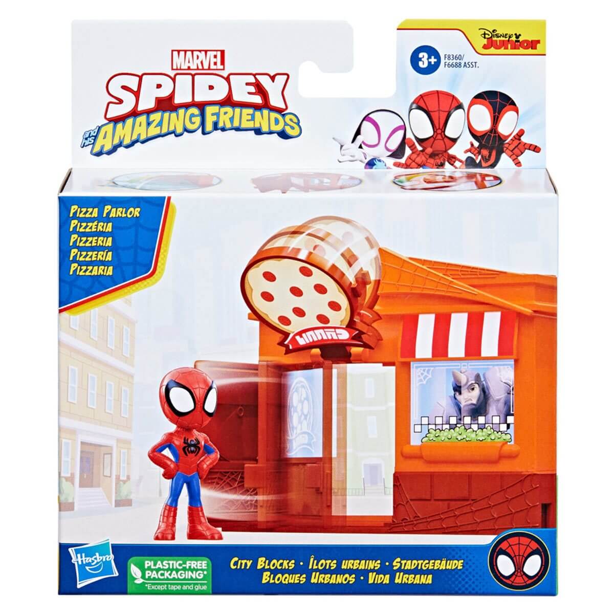 Marvel Spidey and Spidey and His Amazing Friends Spidey Pizza Parlor Playset package