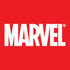 Marvel logo in white with a a red background.