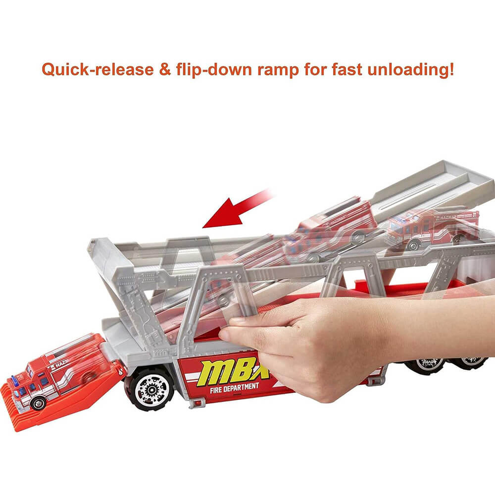 Matchbox Fire Rescue Hauler Playset ramp for fast unloading