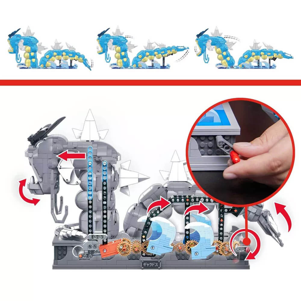 mechanics of the MEGA Pokémon Motion Gyarados Mechanized 2188 Piece Building Kit