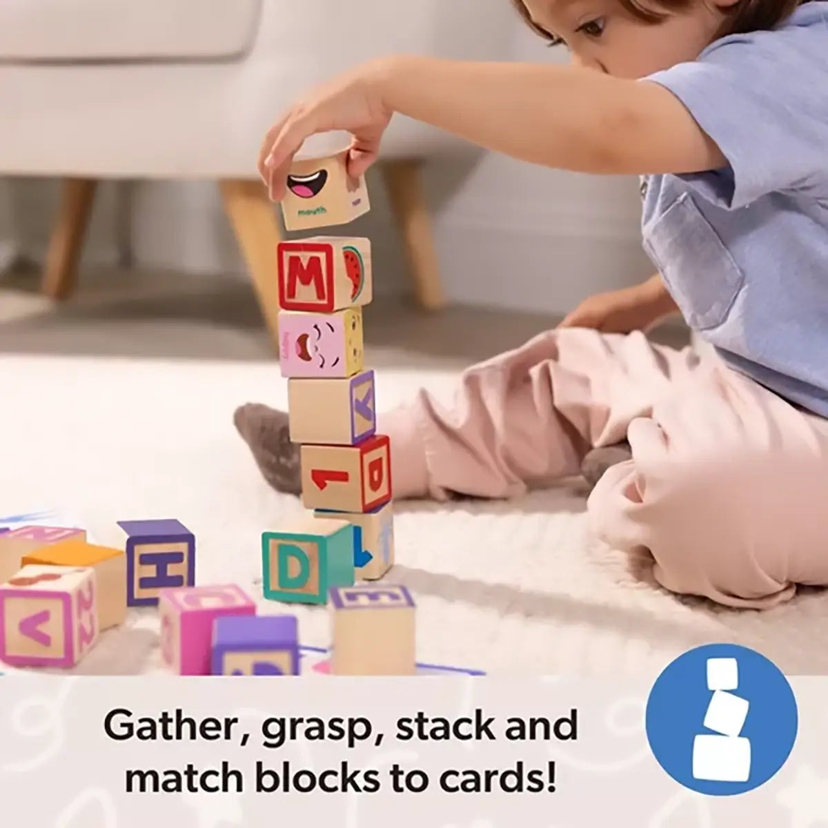 Melissa and Doug Ms. Rachel Wooden Learning Blocks match blocks to cards