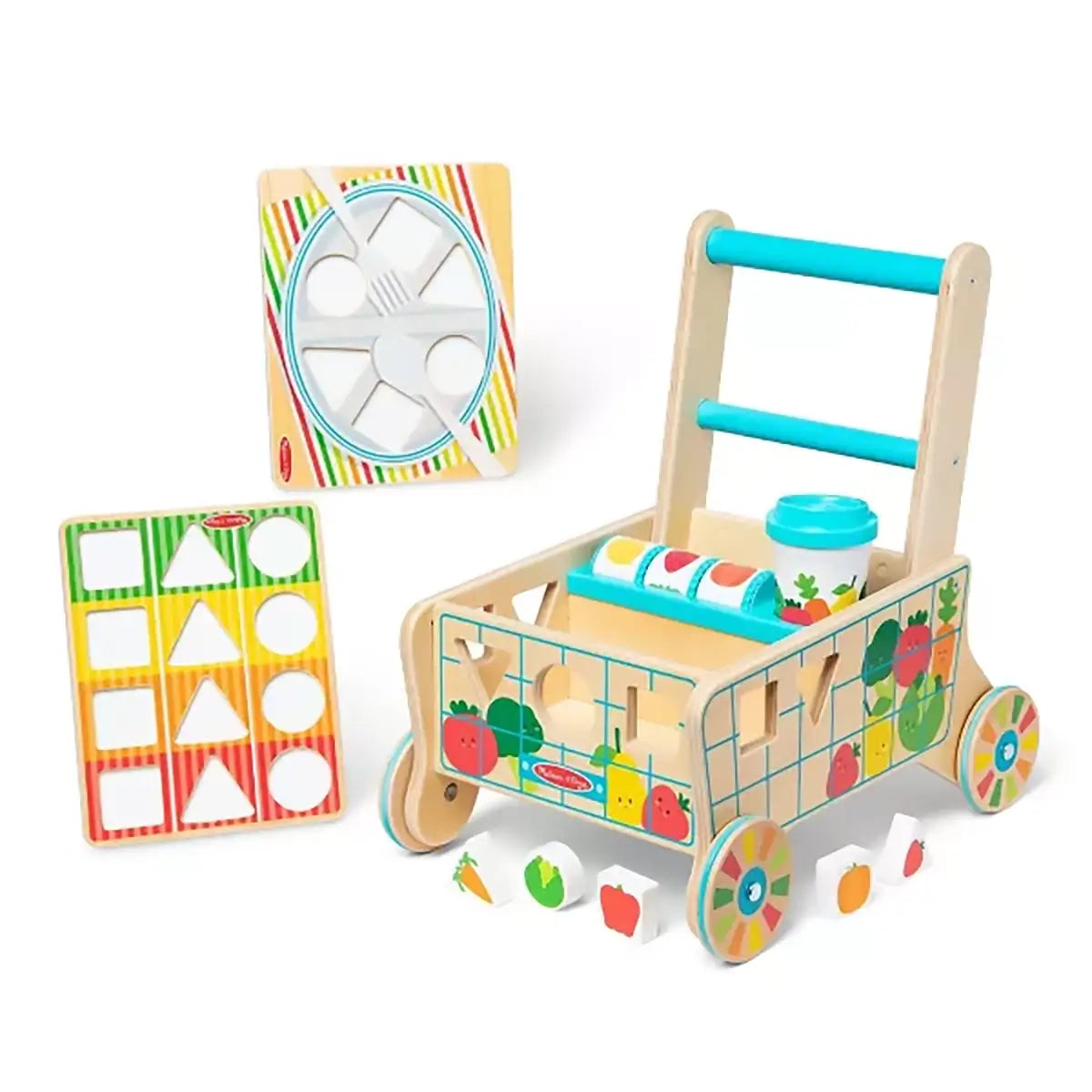 Melissa and Doug Wooden Shape Sorting Grocery Cart pieces included