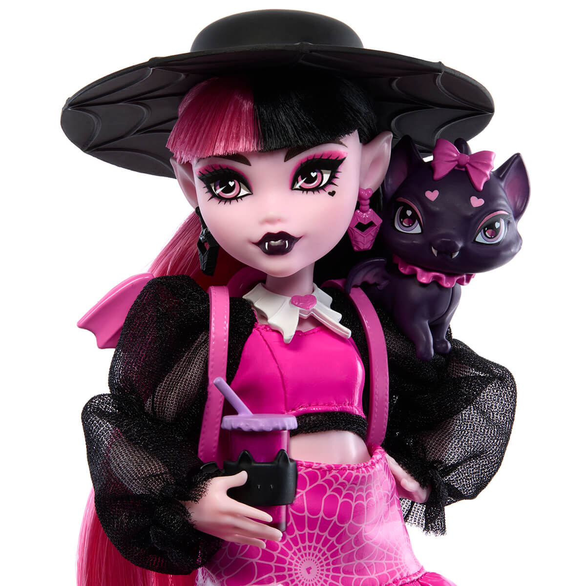 Closeup of Draculaura and her pet