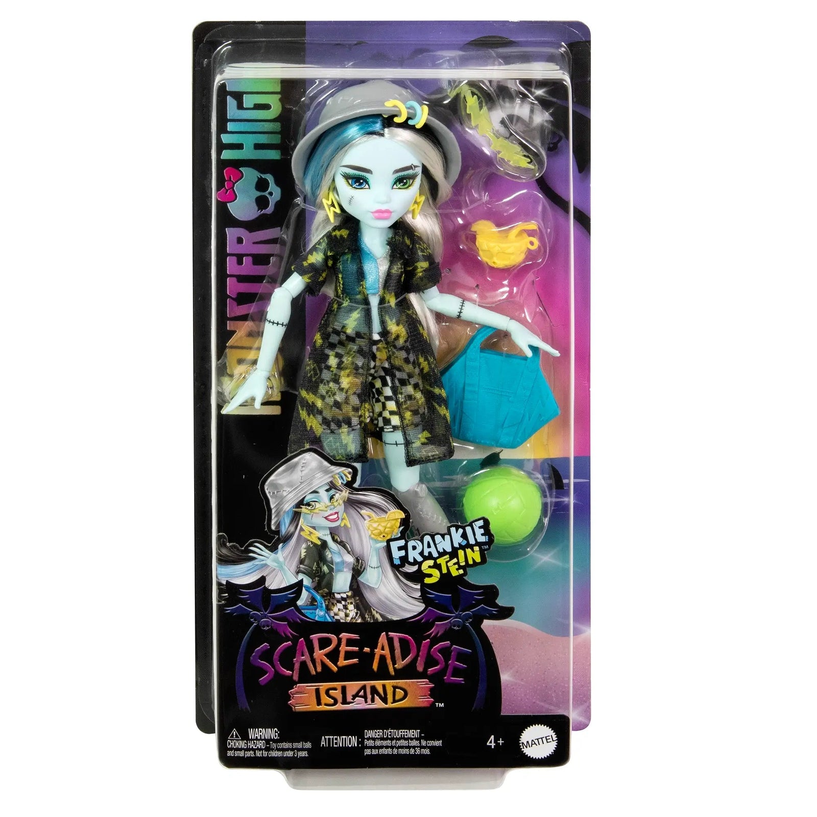 Monster High Scare-Adise Island Frankie Stein Fashion Doll With Swimsuit and Accessories packaging