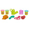 Play-Doh Growin' Garden Toy Gardening Tools Set - shows Play-Doh Cans in pink, green and blue with garden tools