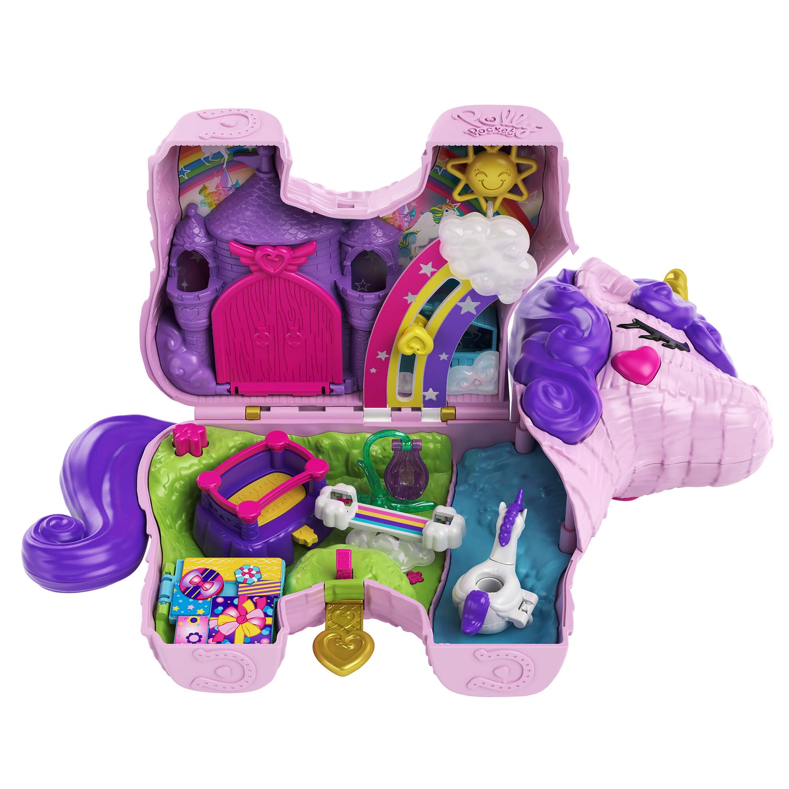 Polly Pocket 2-in-1 Unicorn Party Travel Toy open