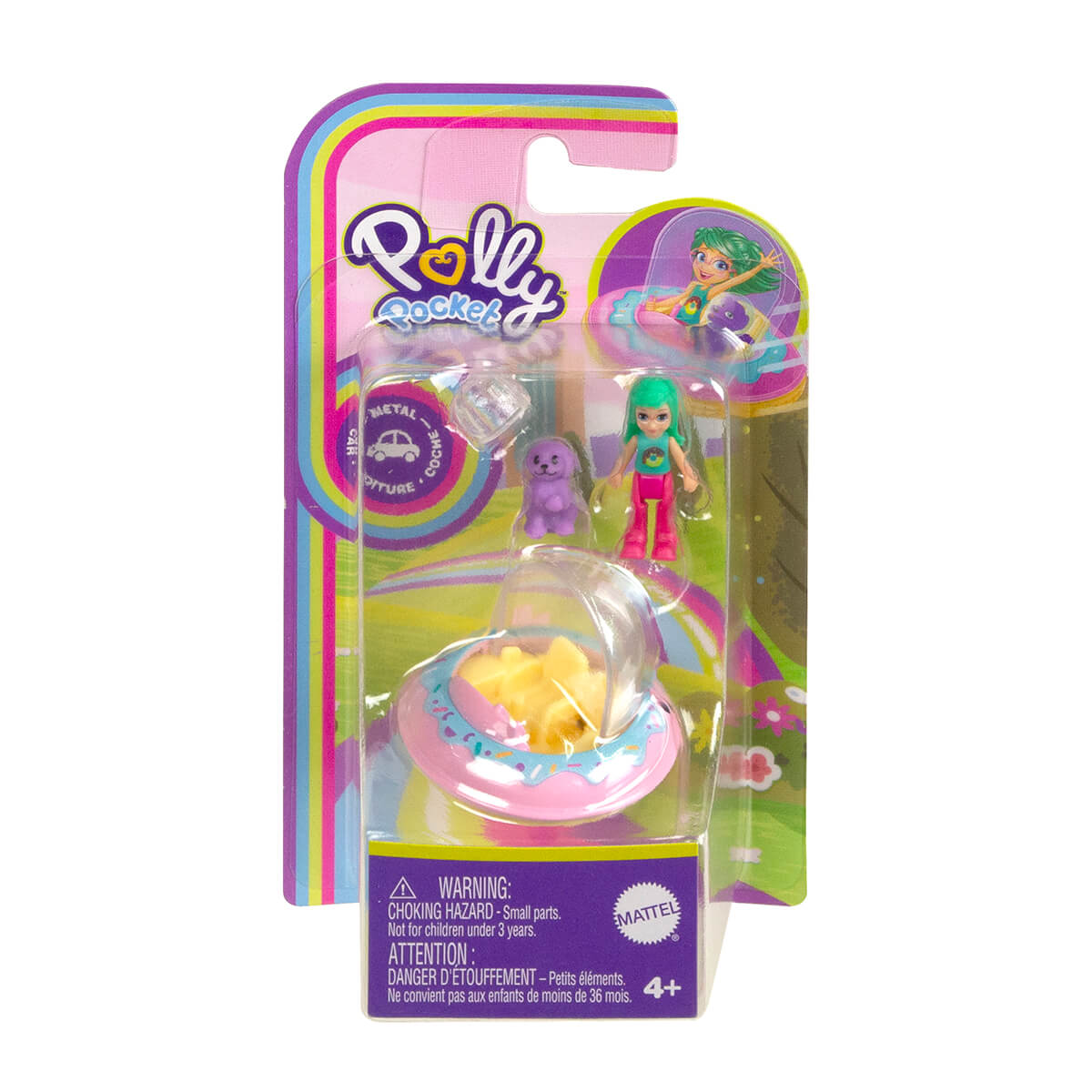 Package for the Polly Pocket Mini Donut UFO and Purple Puppy (with Space Helmet) Sidekick