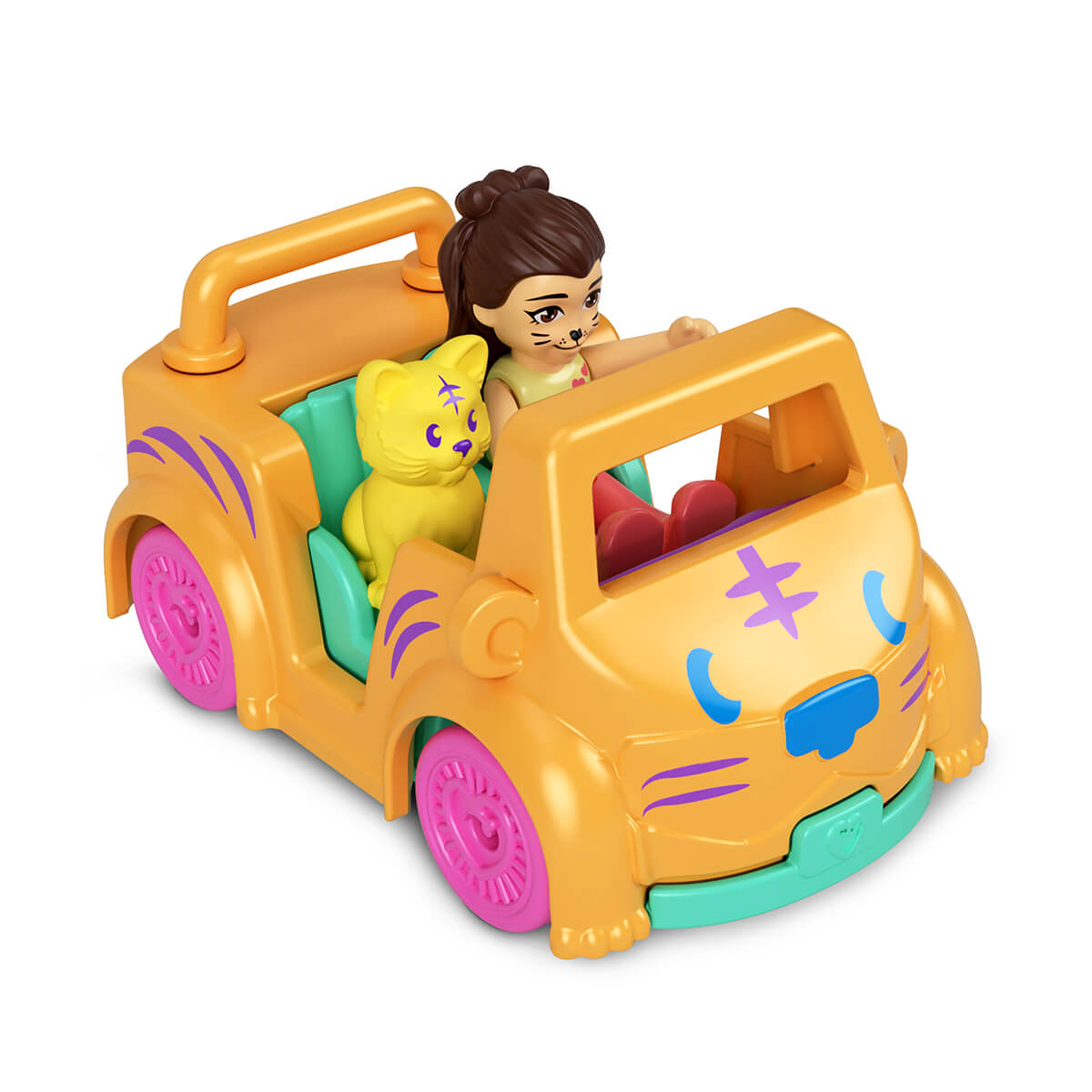 Polly Pocket and tiger riding in convertible