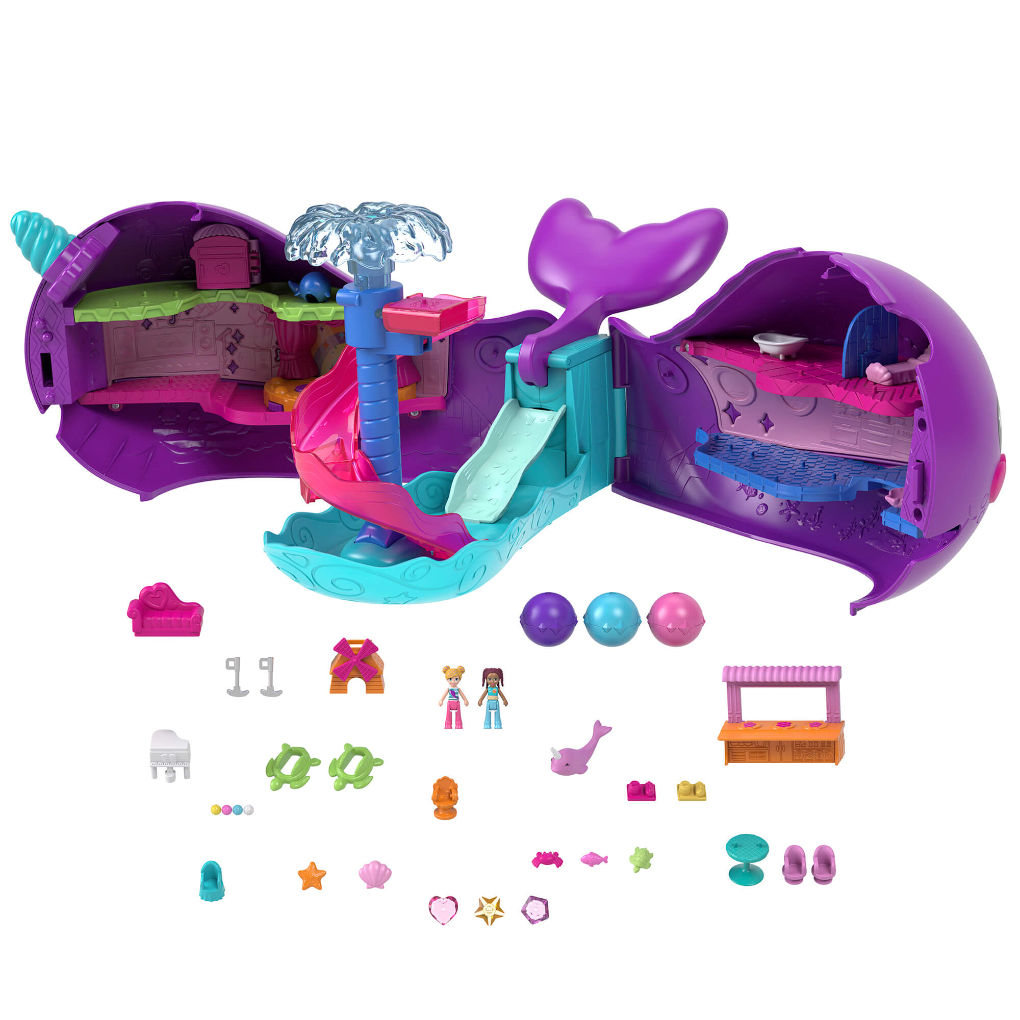 Polly Pocket Sparkle Cove Adventure Narwhal Adventurer Boat Playset pieces included