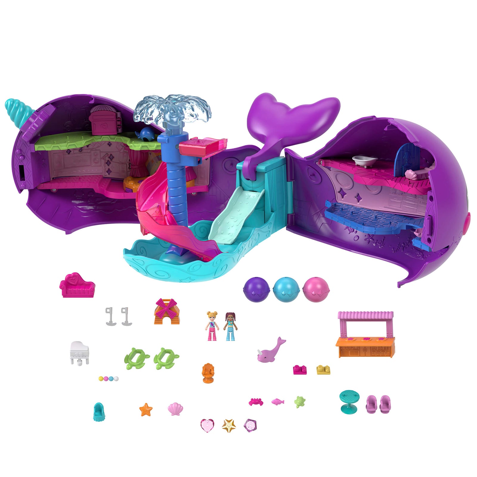 Polly Pocket Sparkle Cove Adventure Narwhal Adventurer Boat Playset pieces included