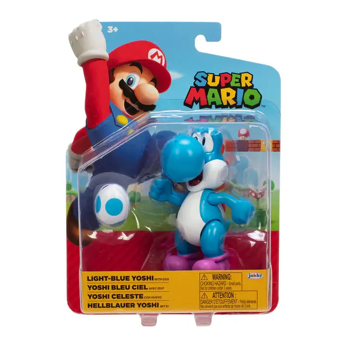 Super Mario Light Blue Yoshi with Egg 4-Inch Action Figure