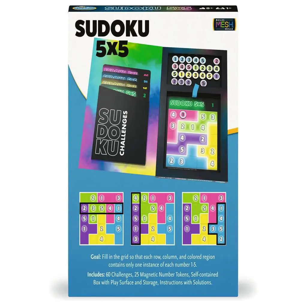 Back of the ThinkFun Sudoku 5x5 Magnetic Travel Puzzle Box