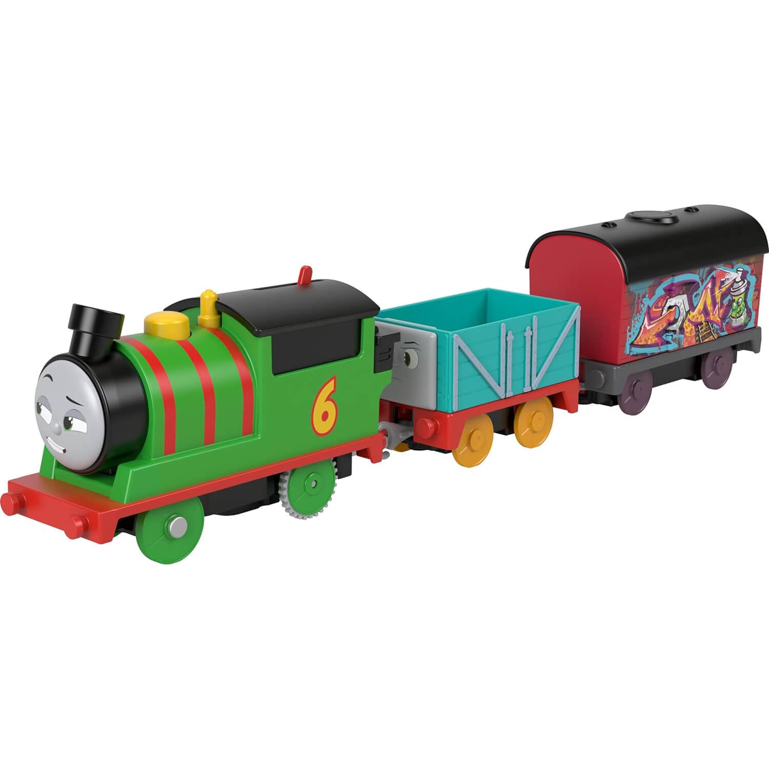 Thomas & Friends Graffiti Percy Motorized Toy Train Engine with Cargo Cars