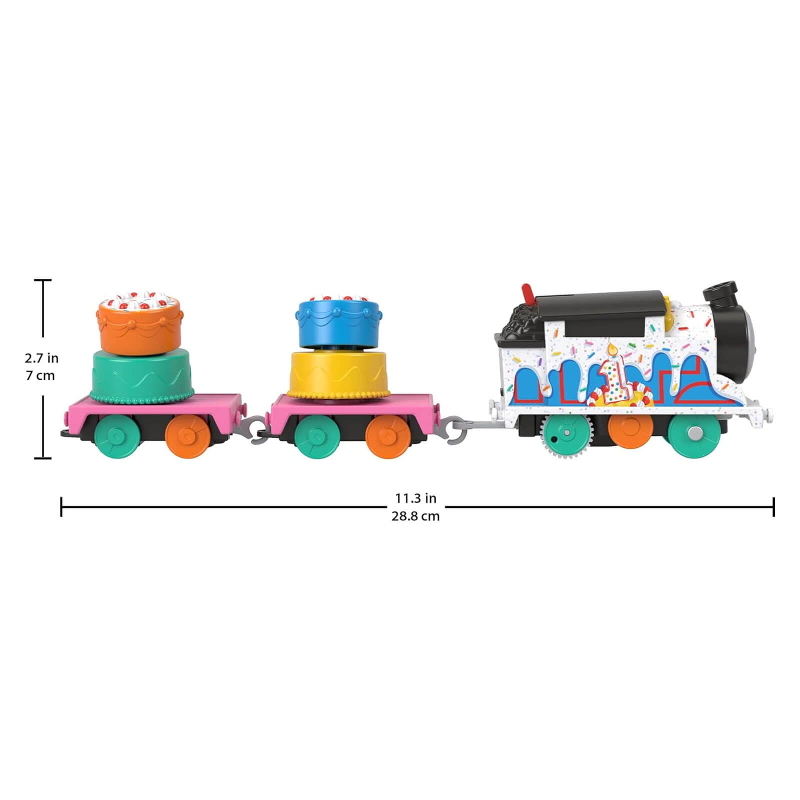 Thomas & Friends Wobbly Cake Thomas Motorized Toy Train Engine & Cargo measurements