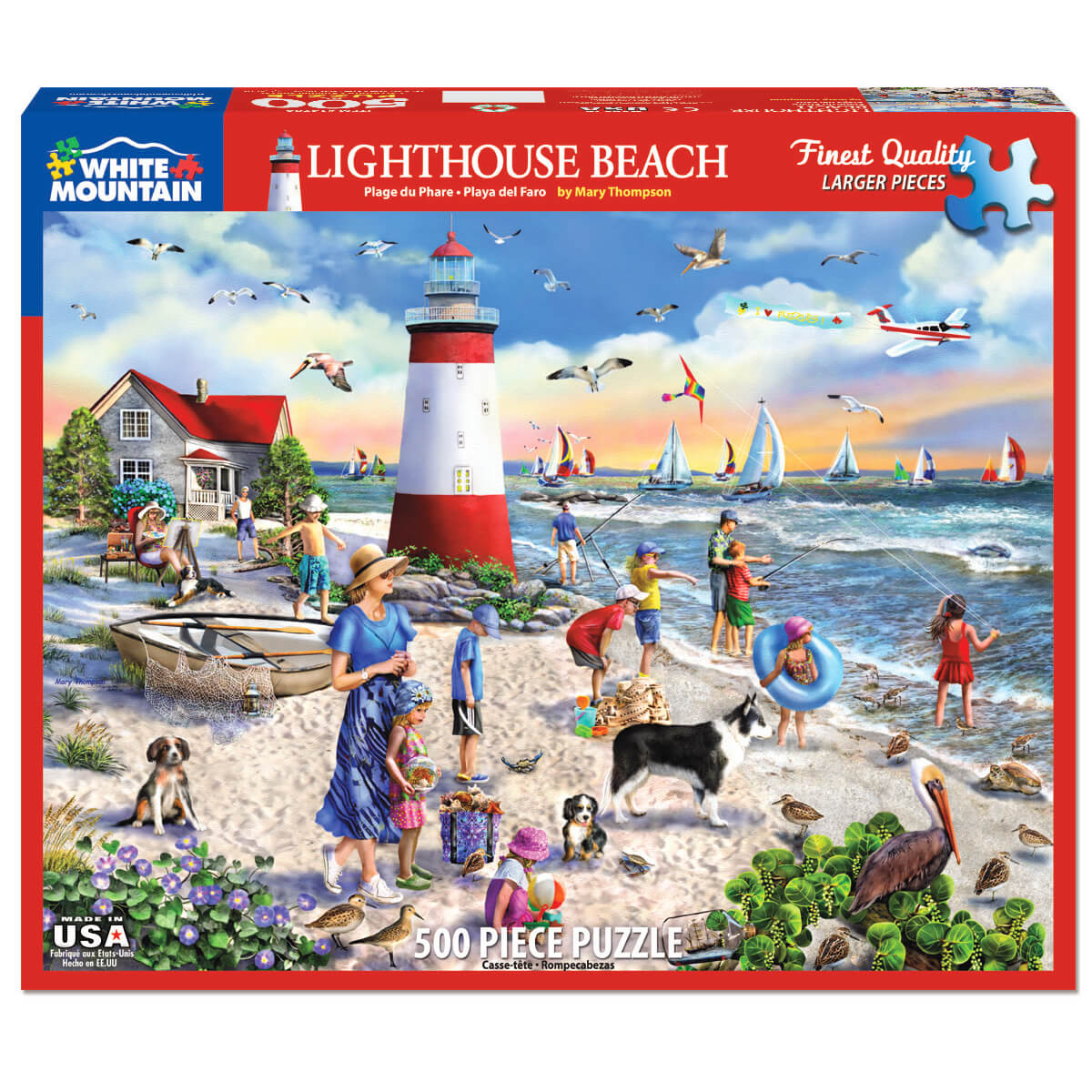 White Mountain Puzzles Lighthouse Beach 500 Piece Jigsaw Puzzle