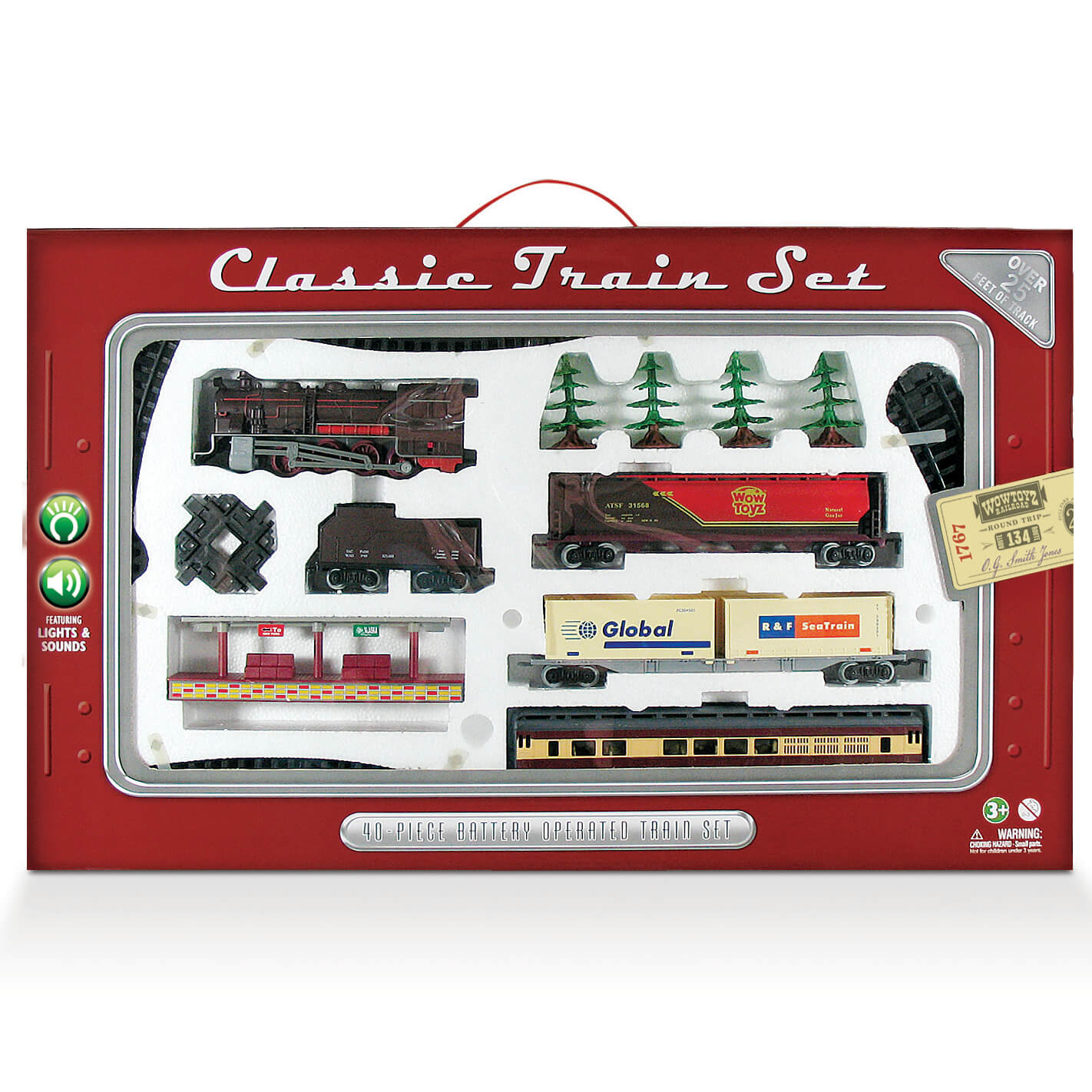 WowToyz Deluxe Classic 40-Piece Train Set in its package.