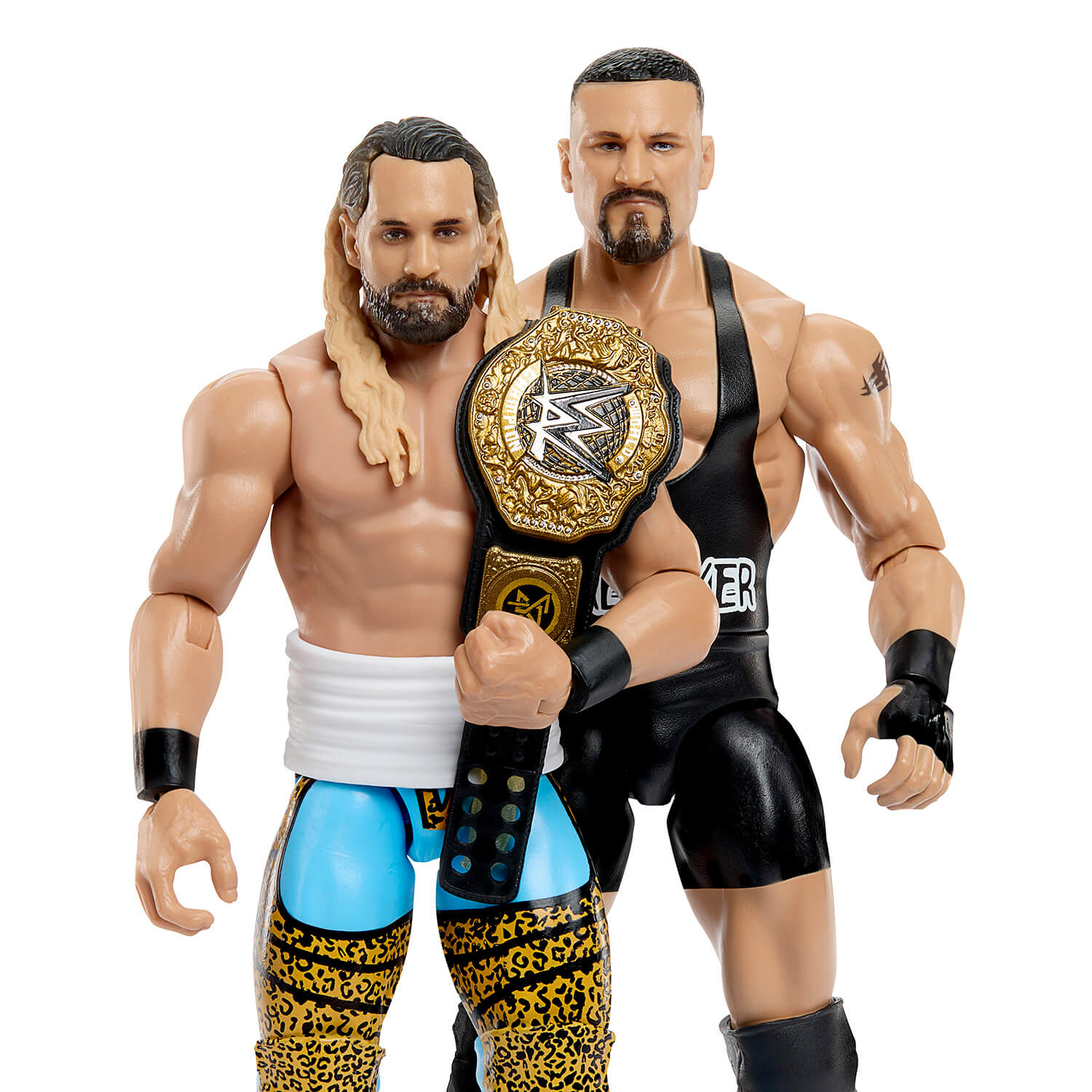 Closeup of Bron Reakker and Seth Rollins figures