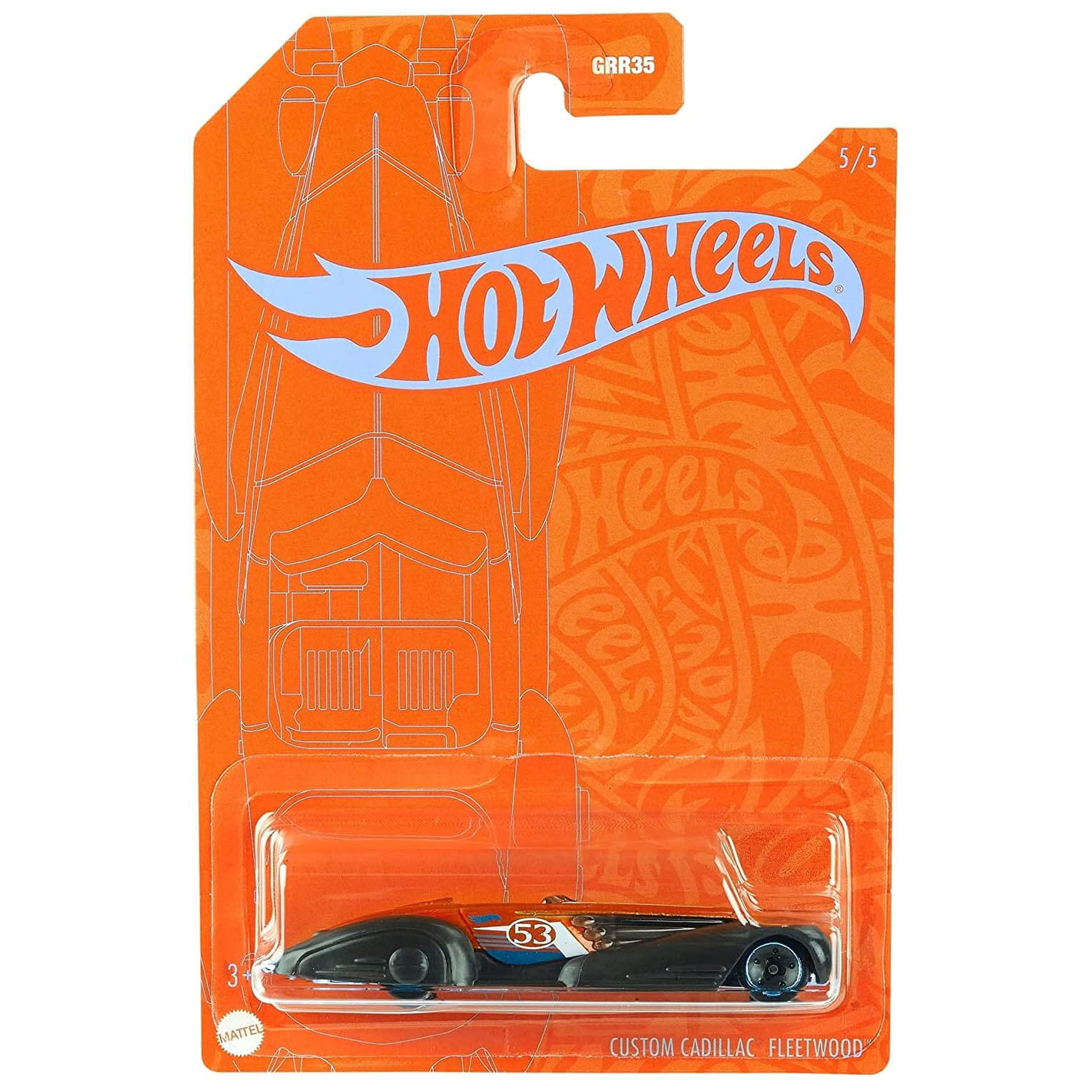 Hot Wheels Orange & Blue 53rd Anniversary Custom Cadillac Fleetwood 1:64 Scale Vehicle