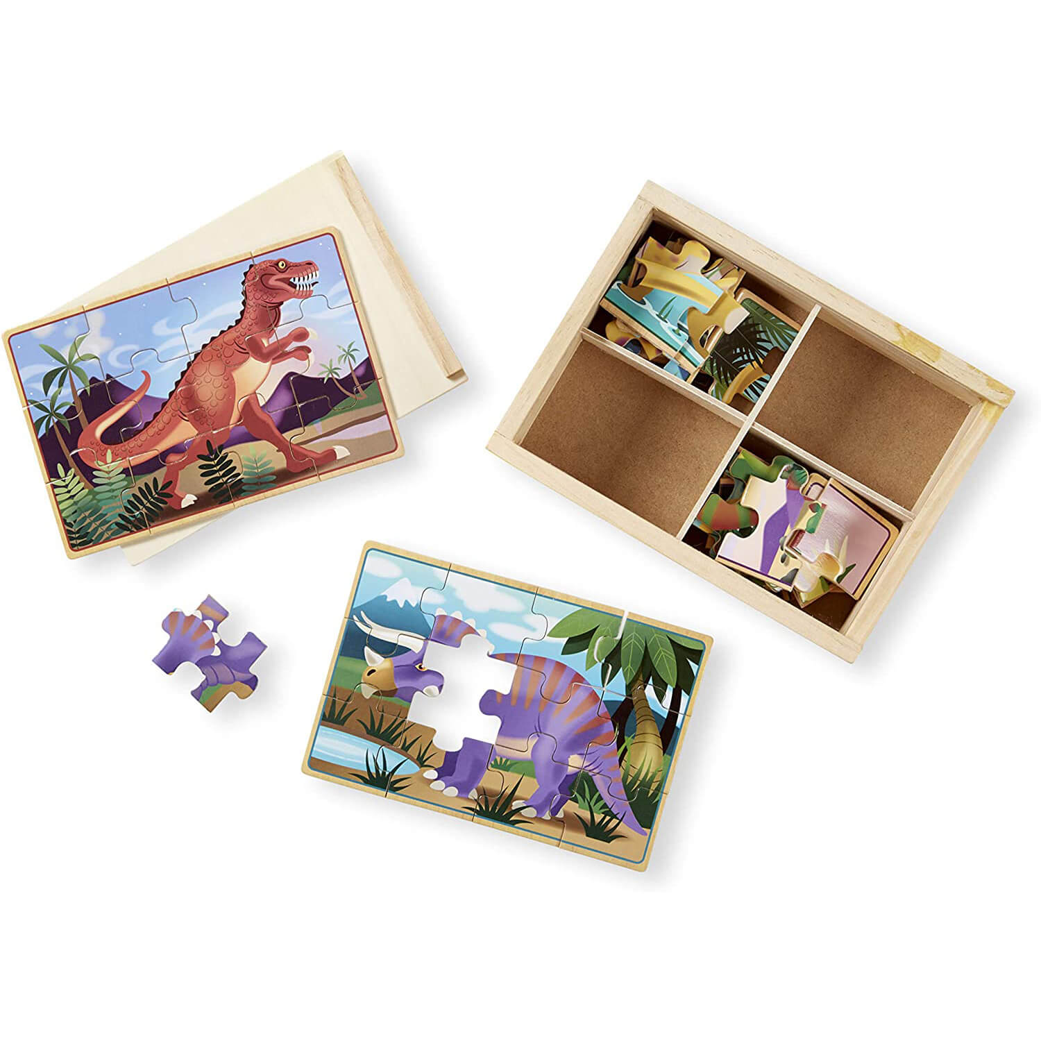 Melissa & Doug Dinosaurs 4-in-1 Jigsaw Puzzles with Storage box