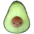 Squishable avocado is green with a smiling tan face. Front view.