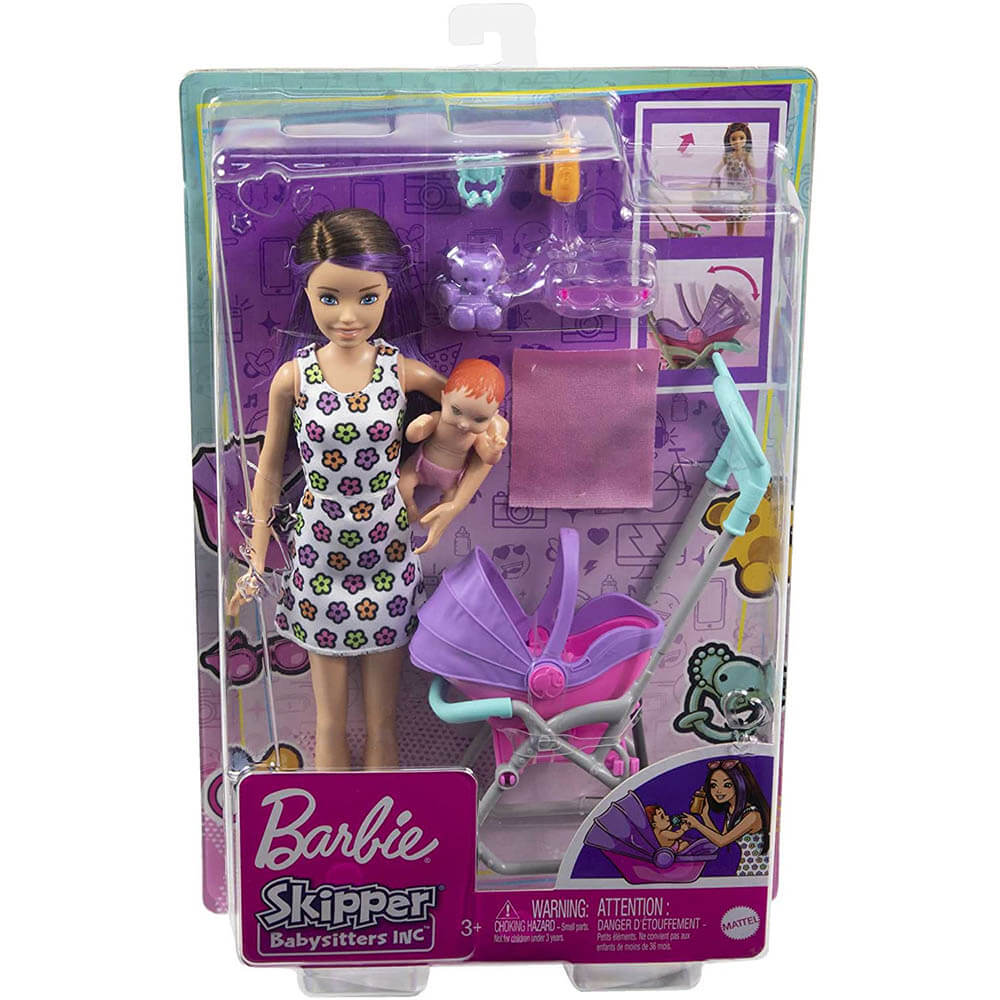 Barbie Family Skipper Brunette Doll and Stroller Playset – Maziply Toys