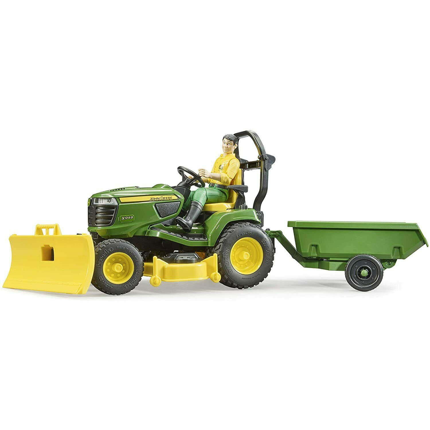 Bruder Pro Series 1:16 Scale John Deere X949 Riding Lawn Mower Tractor with Trailer and Gardener