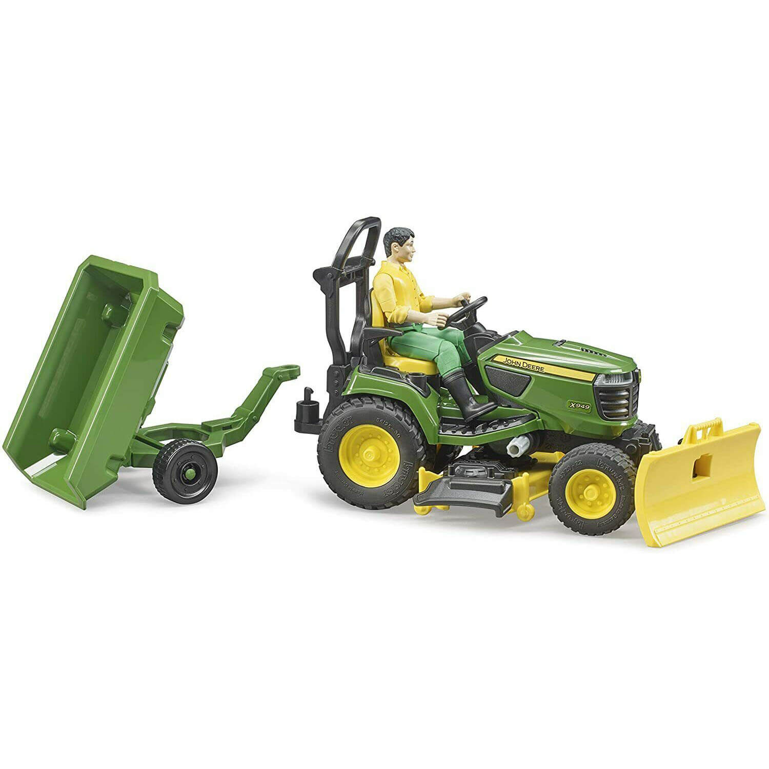 Bruder Pro Series 1:16 Scale John Deere X949 Riding Lawn Mower Tractor with Trailer and Gardener