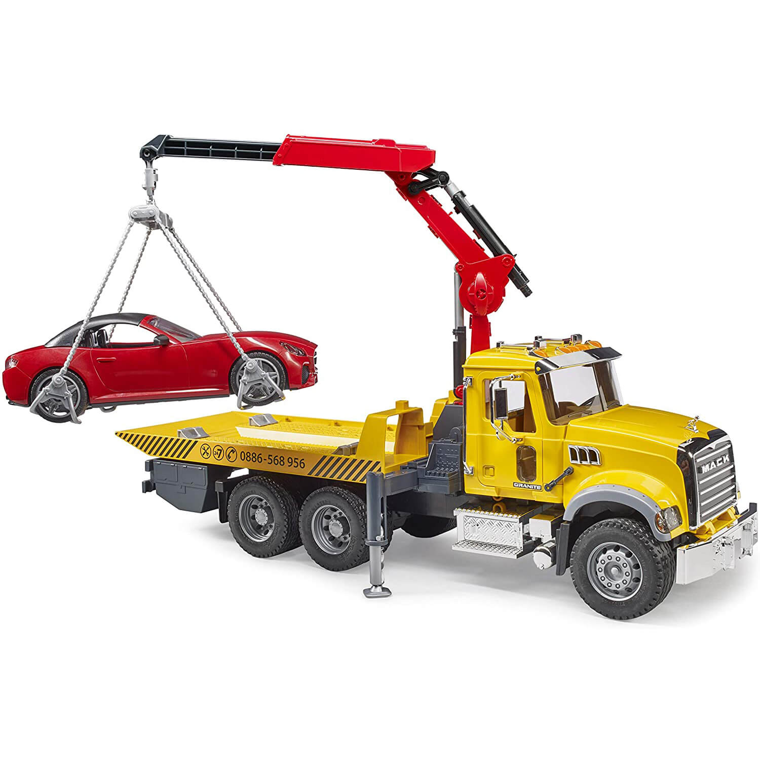 Bruder Pro Series MACK Granite Tow Truck with Bruder Roadster 1:16 Scale Vehicle