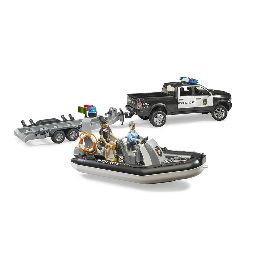 Bruder Pro Series RAM 2500 Police Pickup, Trailer, Boat & Figures