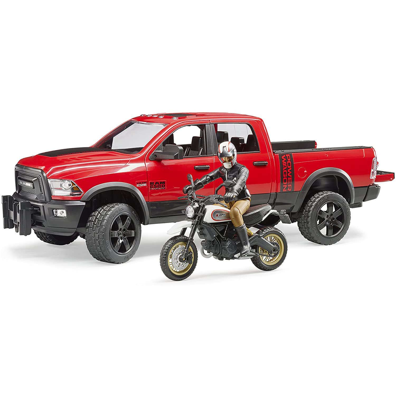 Bruder Pro Series RAM 2500 Power Wagon w Scrampler Ducati Desert Sled 1:16 Scale Set