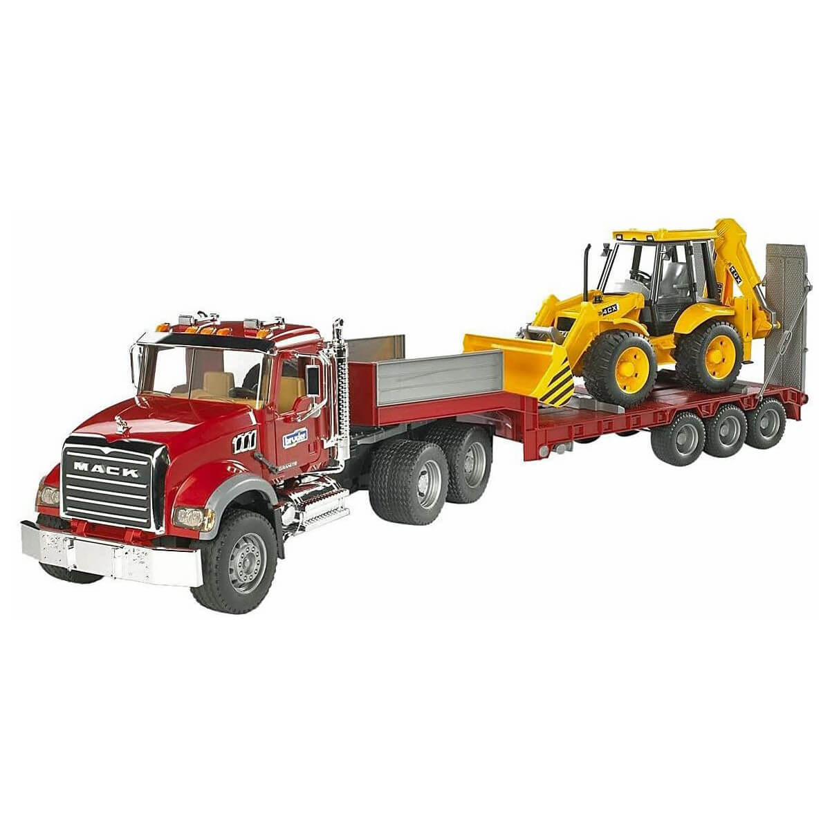 Bruder Pro Series 1:16 Scale Mack Granite Flatbed Truck w JCB Backhoe