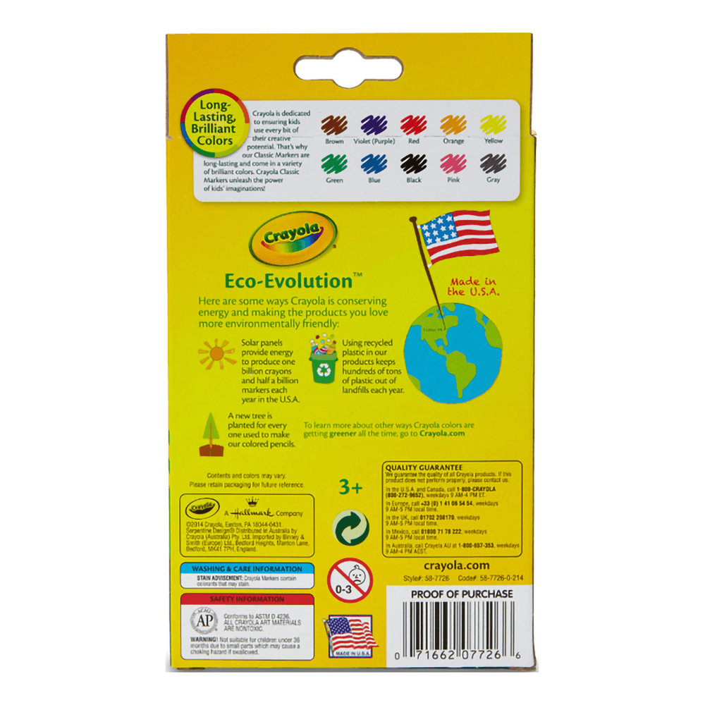 10 Count Crayola Markers Kids Fun Classic Broad Line Color School Supplies
