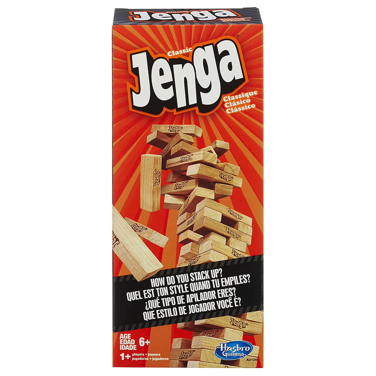 Front view of the Jenga Game package.