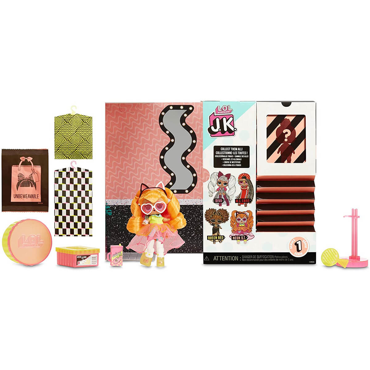 L.O.L. Surprise! J.K. Neon Q.T. Fashion Doll with 15 Surprises