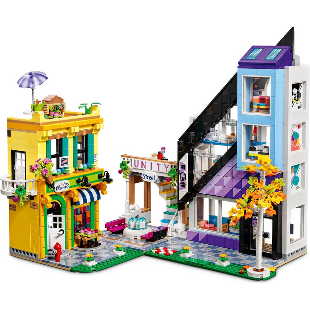 LEGO Friends Downtown Flower and Design Stores 41732 Building Set -  Buildable Toy with Apartment, Shops, House, and Classic Characters, Model  to Customize, Decorate, and Display for Ages 12+ 