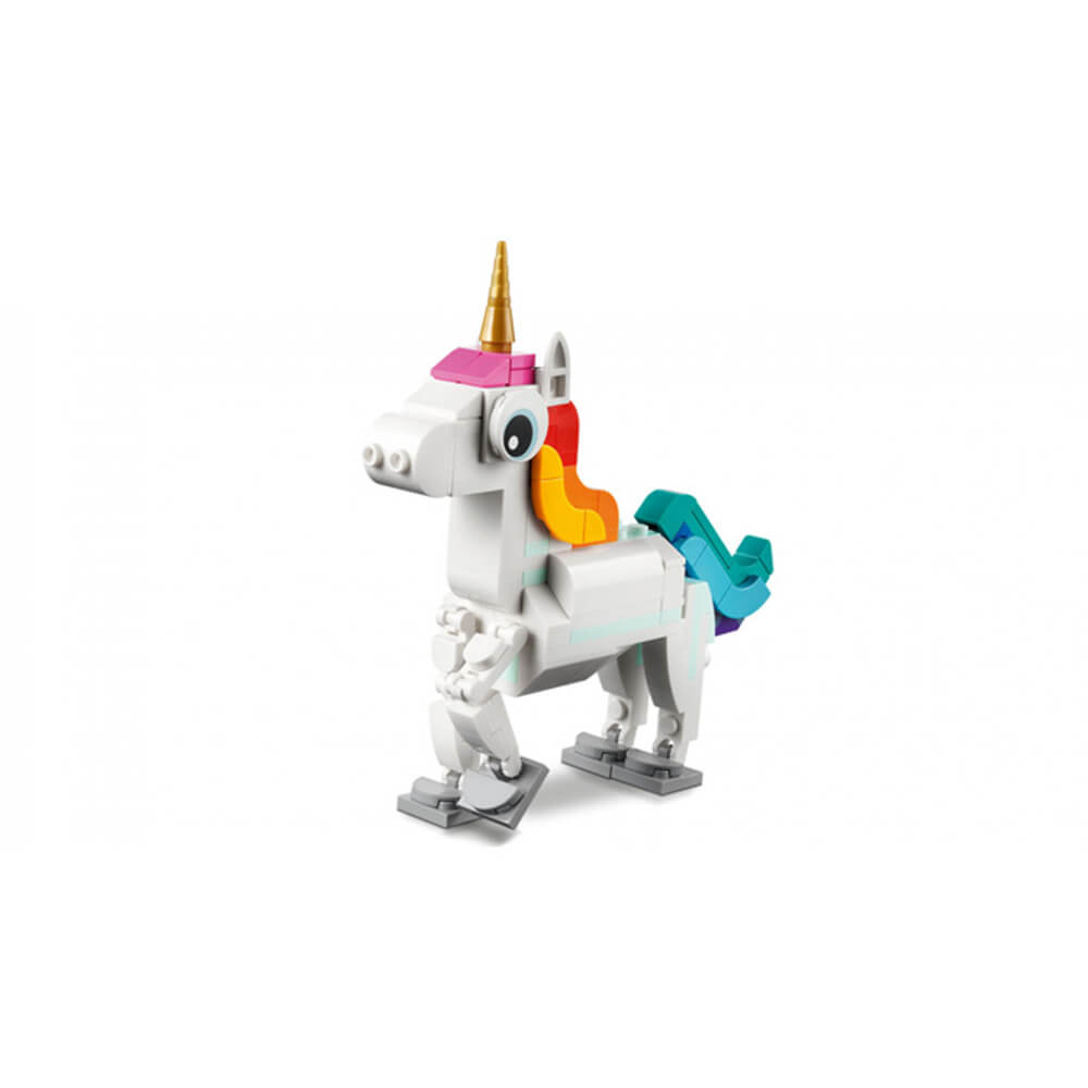 Premium AI Image  A lego unicorn sits in front of a castle.