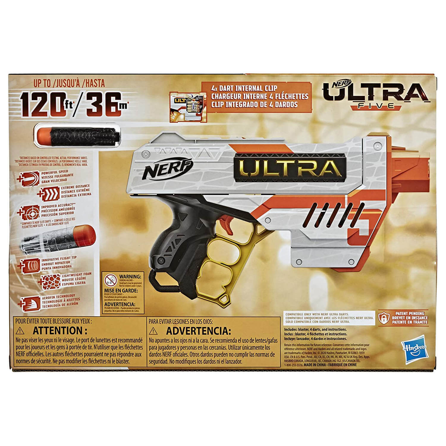 NERF Ultra Five Toy Blaster with 4 Dart Internal Clip