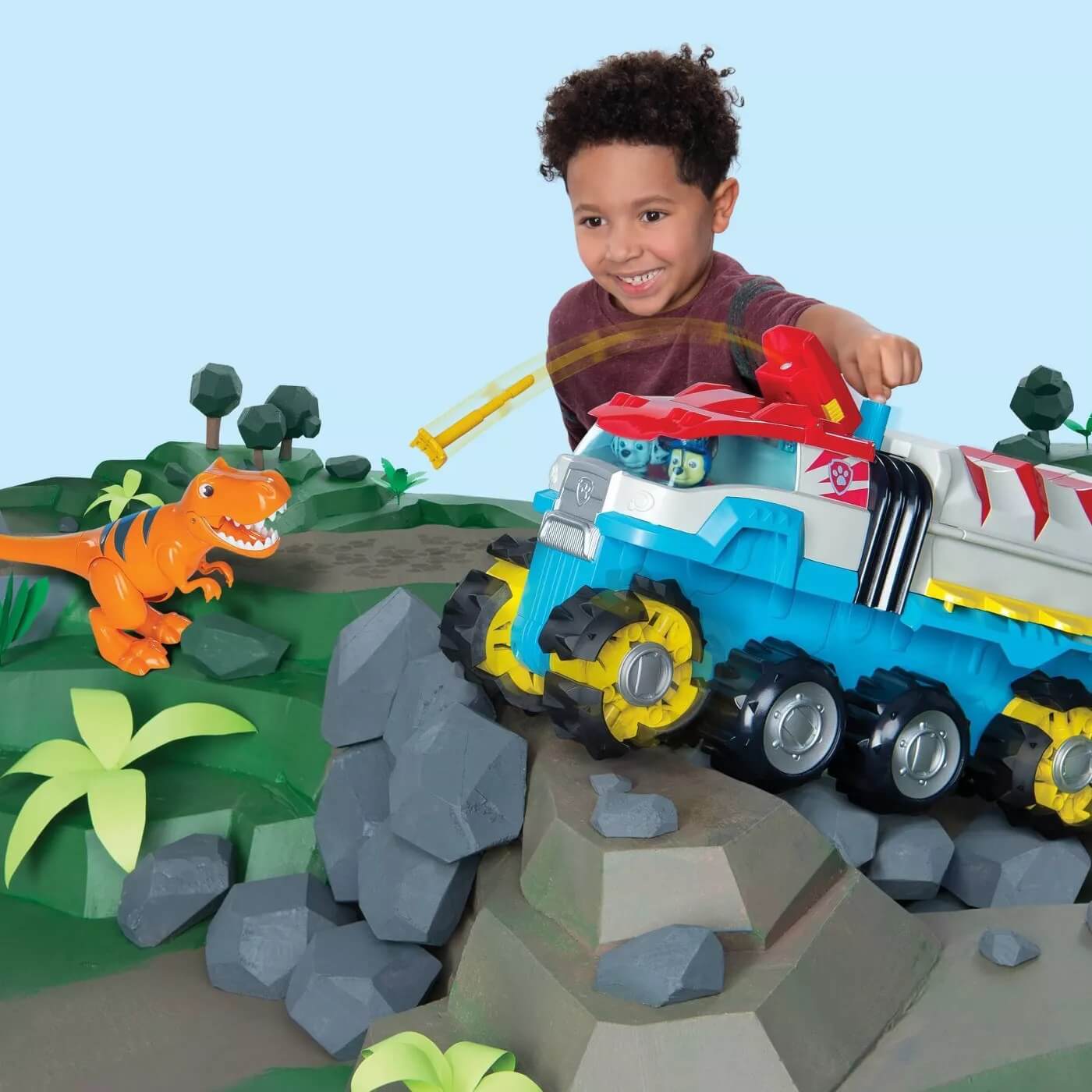 PAW Patrol Dino Rescue Dino Patroller Motorized Team Vehicle with Chase and T-Rex Figures